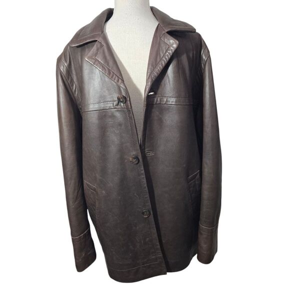 Kenneth Cole Men's Genuine Leather Button Up Jacket Brown Size XL - Picture 1 of 15